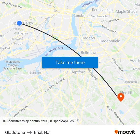 Gladstone to Erial, NJ map