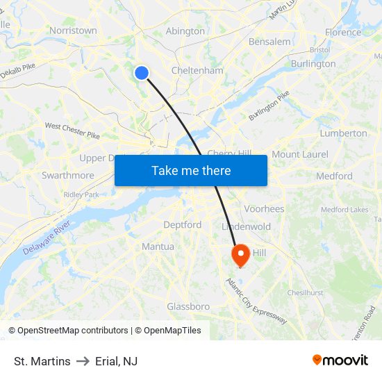 St. Martins to Erial, NJ map
