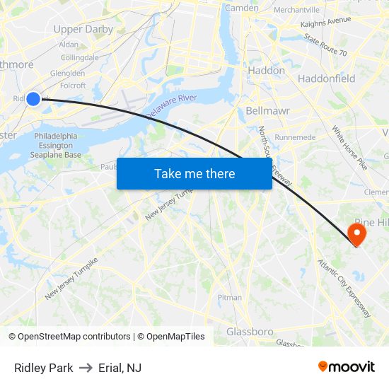 Ridley Park to Erial, NJ map