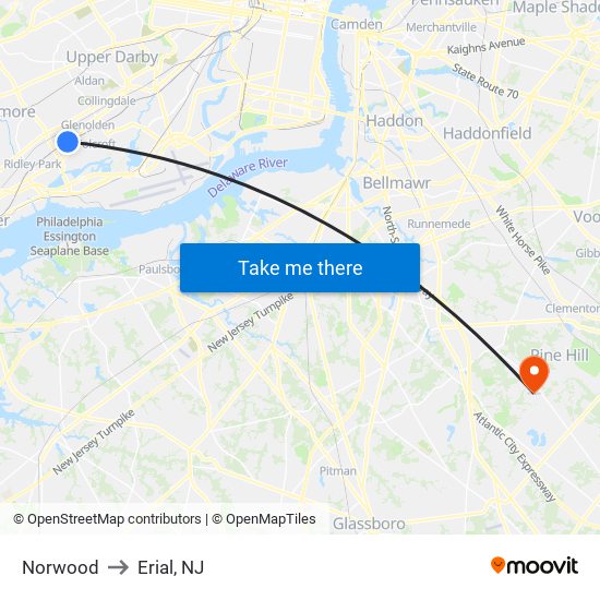 Norwood to Erial, NJ map
