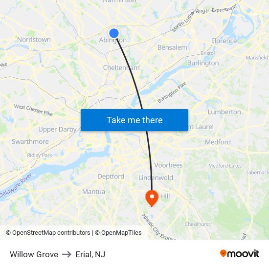 Willow Grove to Erial, NJ map