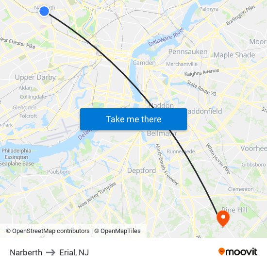 Narberth to Erial, NJ map