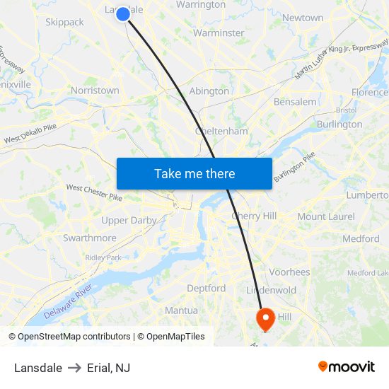 Lansdale to Erial, NJ map