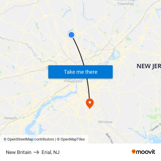 New Britain to Erial, NJ map