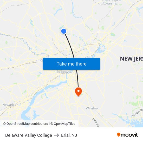 Delaware Valley College to Erial, NJ map