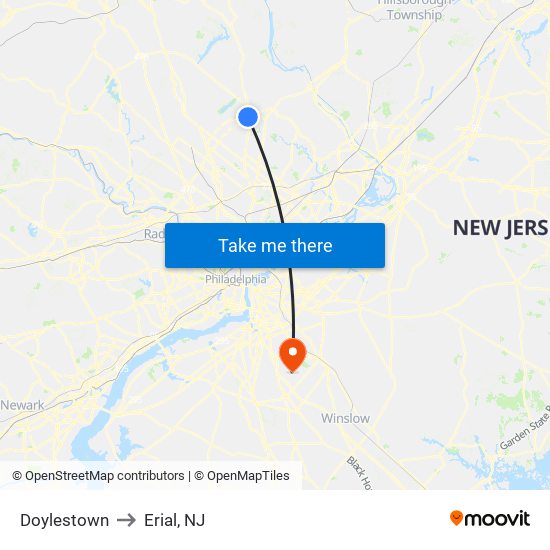 Doylestown to Erial, NJ map