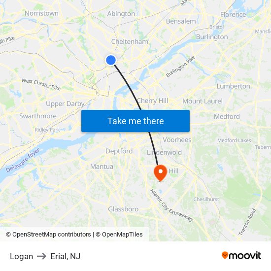 Logan to Erial, NJ map