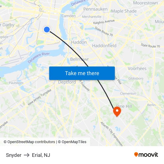 Snyder to Erial, NJ map