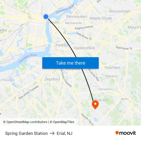 Spring Garden Station to Erial, NJ map