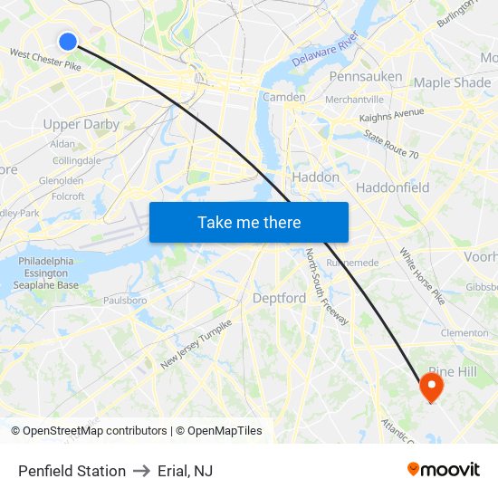 Penfield Station to Erial, NJ map