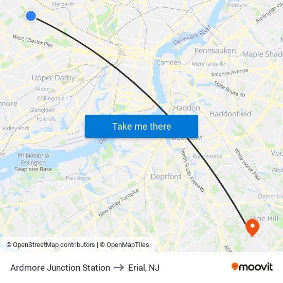 Ardmore Junction Station to Erial, NJ map