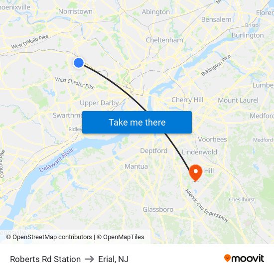 Roberts Rd Station to Erial, NJ map