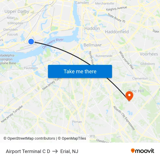 Airport Terminal C D to Erial, NJ map