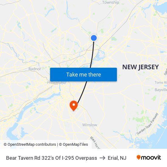 Bear Tavern Rd 322's Of I-295 Overpass to Erial, NJ map