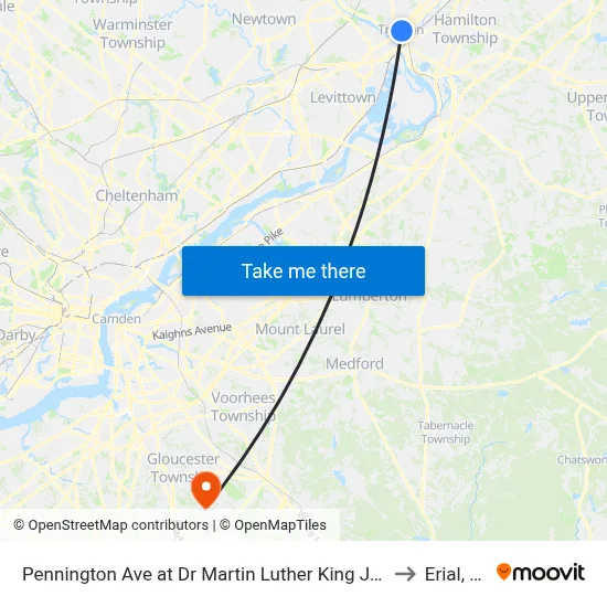 Pennington Ave at Dr Martin Luther King Jr Blvd to Erial, NJ map