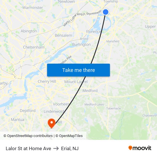 Lalor St at Home Ave to Erial, NJ map