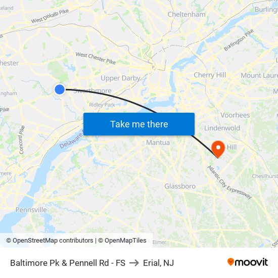 Baltimore Pk & Pennell Rd - FS to Erial, NJ map