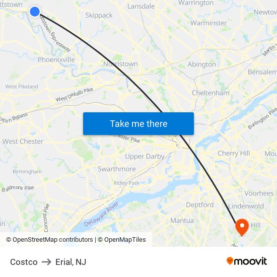 Costco to Erial, NJ map