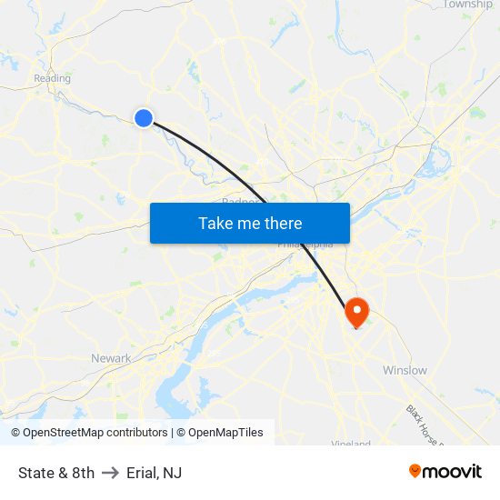 State & 8th to Erial, NJ map