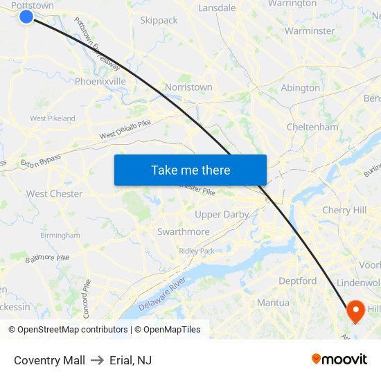 Coventry Mall to Erial, NJ map