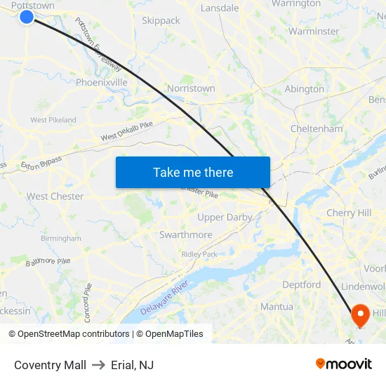 Coventry Mall to Erial, NJ map