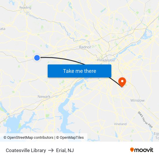 Coatesville Library to Erial, NJ map