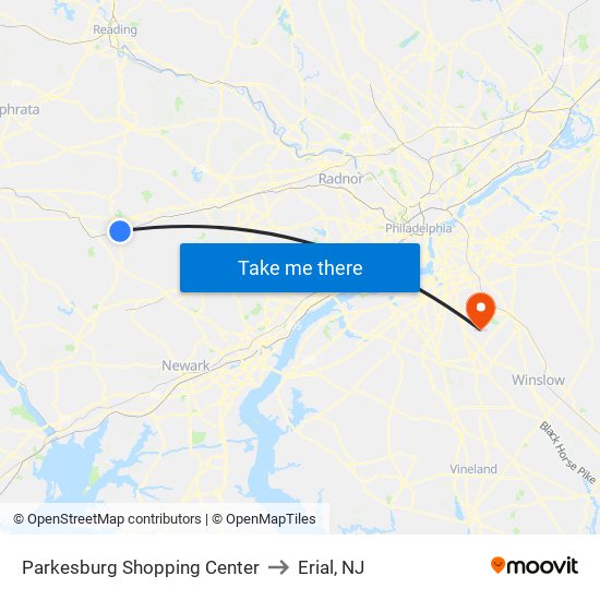 Parkesburg Shopping Center to Erial, NJ map