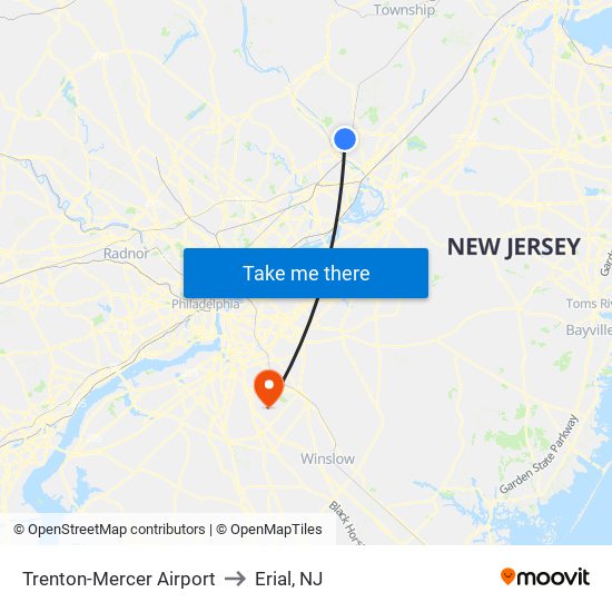 Trenton-Mercer Airport to Erial, NJ map