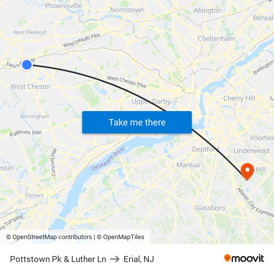 Pottstown Pk & Luther Ln to Erial, NJ map