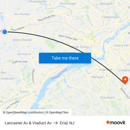 Lancaster Av & Viaduct Av to Erial, NJ map