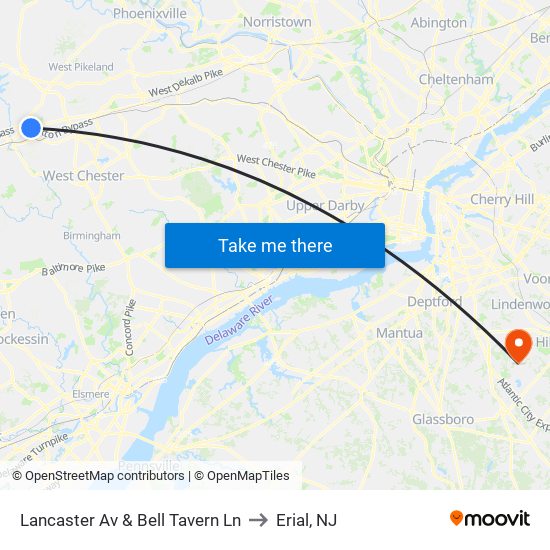 Lancaster Av & Bell Tavern Ln to Erial, NJ map