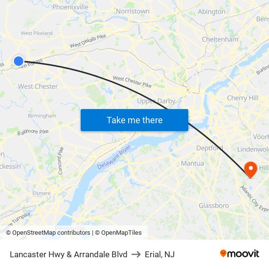 Lancaster Hwy & Arrandale Blvd to Erial, NJ map