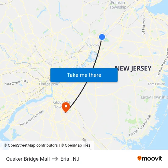 Quaker Bridge Mall to Erial, NJ map