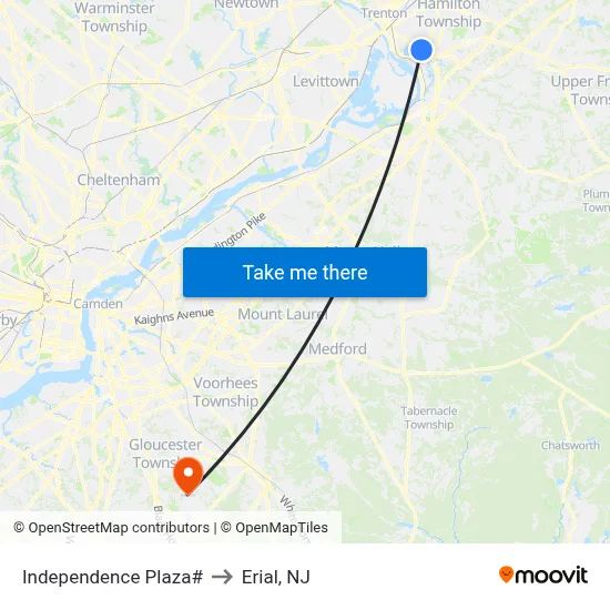Independence Plaza# to Erial, NJ map