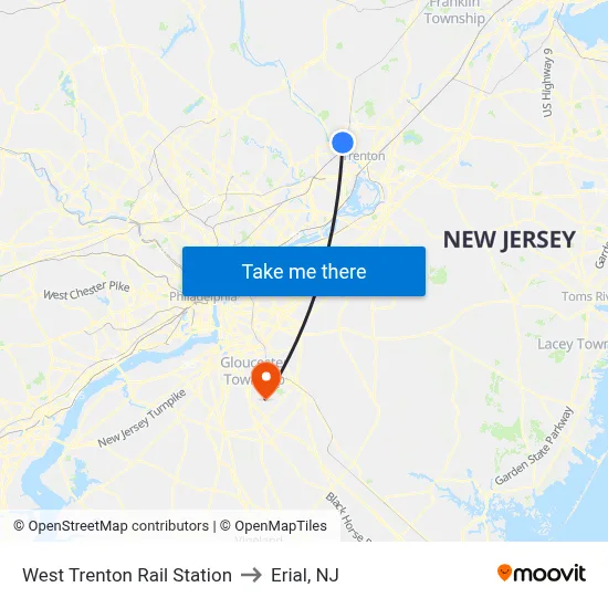 West Trenton Rail Station to Erial, NJ map