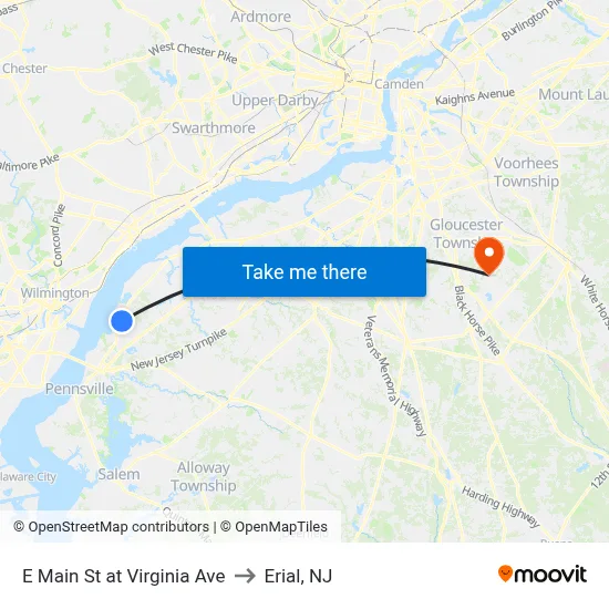E Main St at Virginia Ave to Erial, NJ map