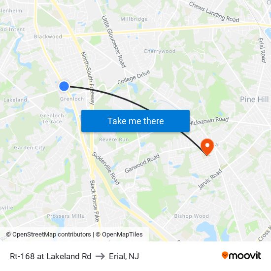 Rt-168 at Lakeland Rd to Erial, NJ map