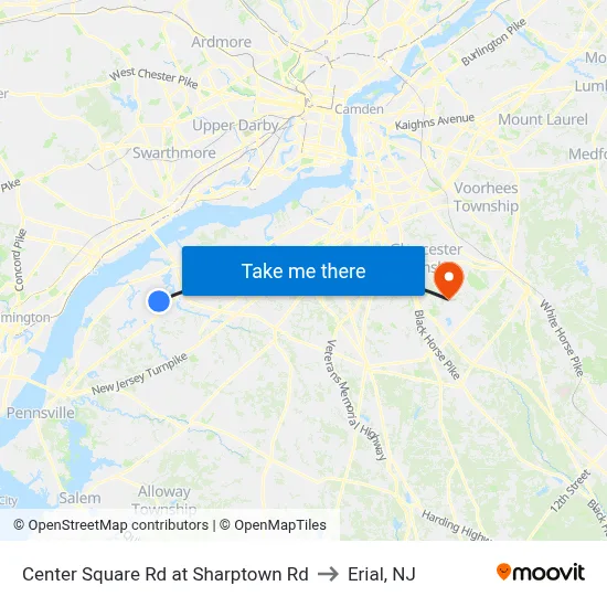 Center Square Rd at Sharptown Rd to Erial, NJ map