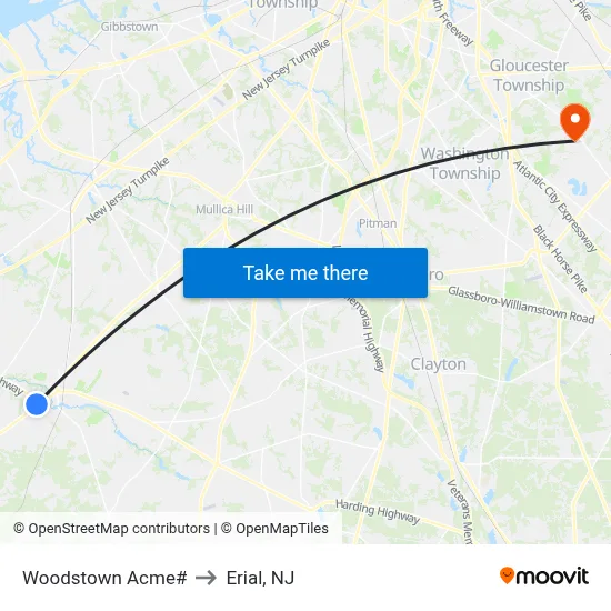 Woodstown Acme# to Erial, NJ map