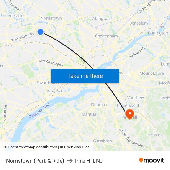 Norristown (Park & Ride) to Pine Hill, NJ map