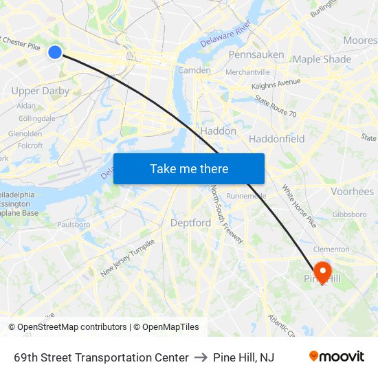 69th Street Transportation Center to Pine Hill, NJ map