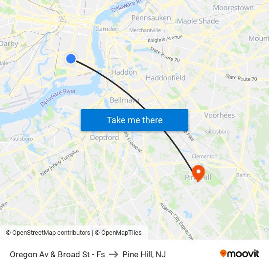 Oregon Av & Broad St - Fs to Pine Hill, NJ map