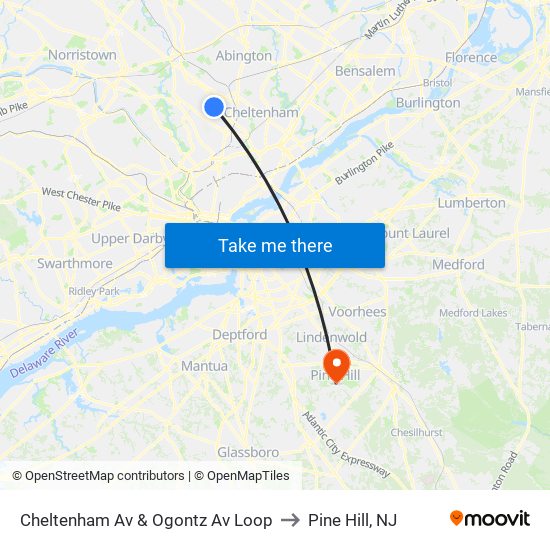 Cheltenham Av & Ogontz Av Loop to Pine Hill, NJ map