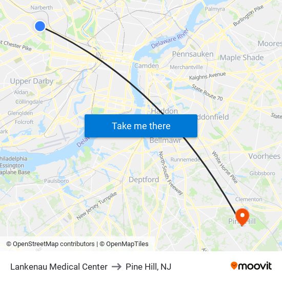 Lankenau Medical Center to Pine Hill, NJ map