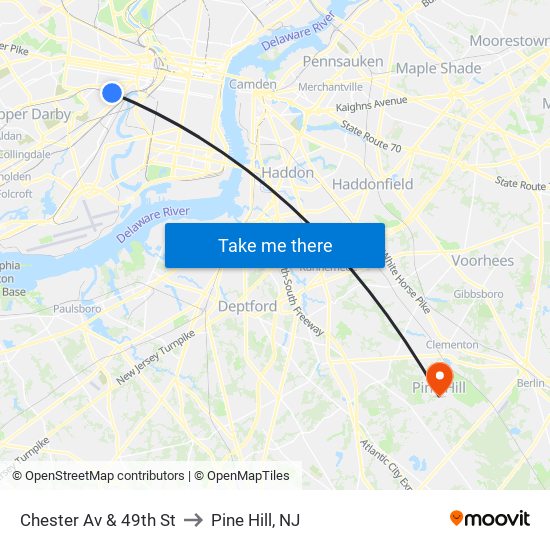 Chester Av & 49th St to Pine Hill, NJ map