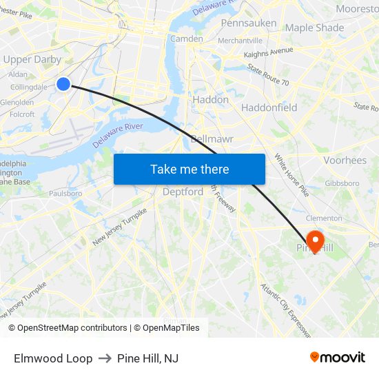 Elmwood Loop to Pine Hill, NJ map