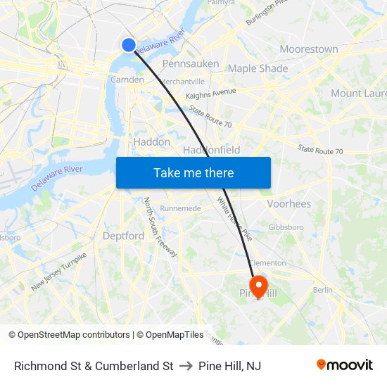 Richmond St & Cumberland St to Pine Hill, NJ map