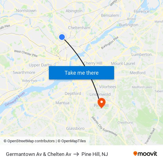 Germantown Av & Chelten Av to Pine Hill, NJ map
