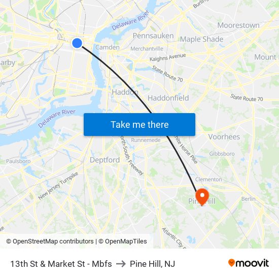 13th St & Market St - Mbfs to Pine Hill, NJ map