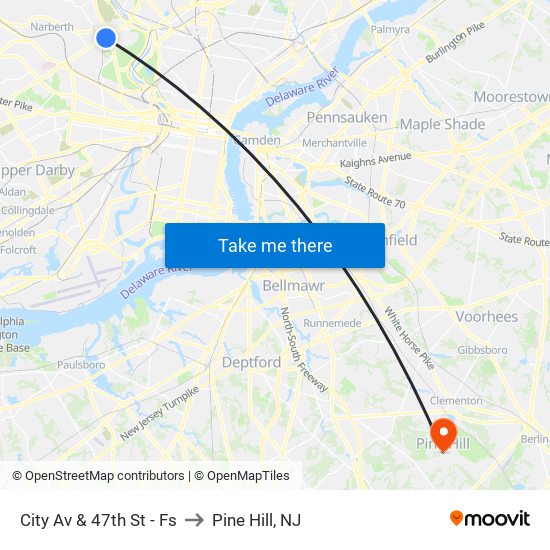 City Av & 47th St - Fs to Pine Hill, NJ map